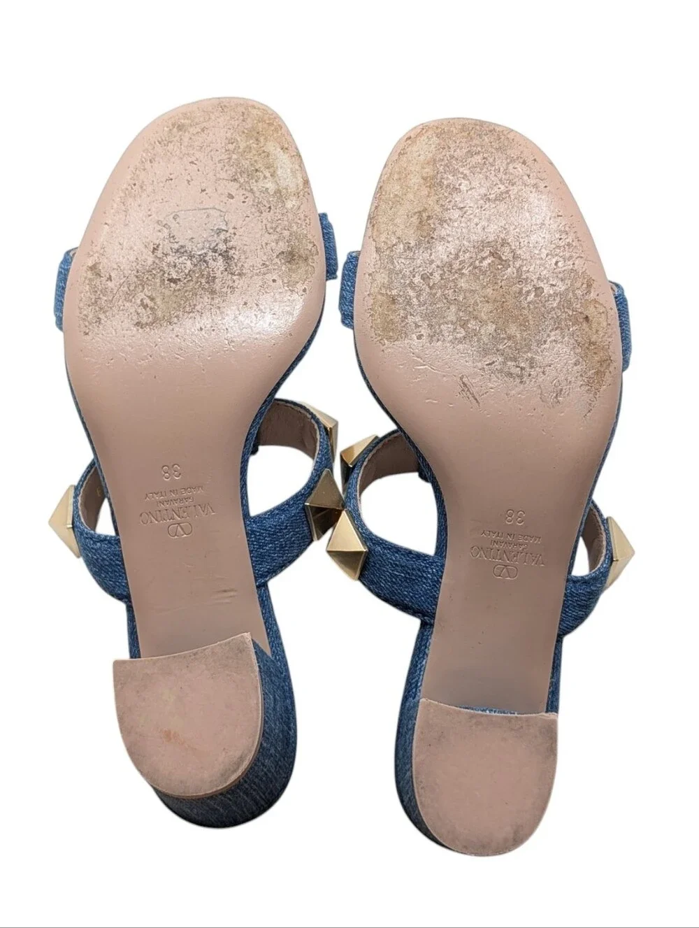 Valentino Garavani Denim Roman Stud Caged Gladiator Size EU 38